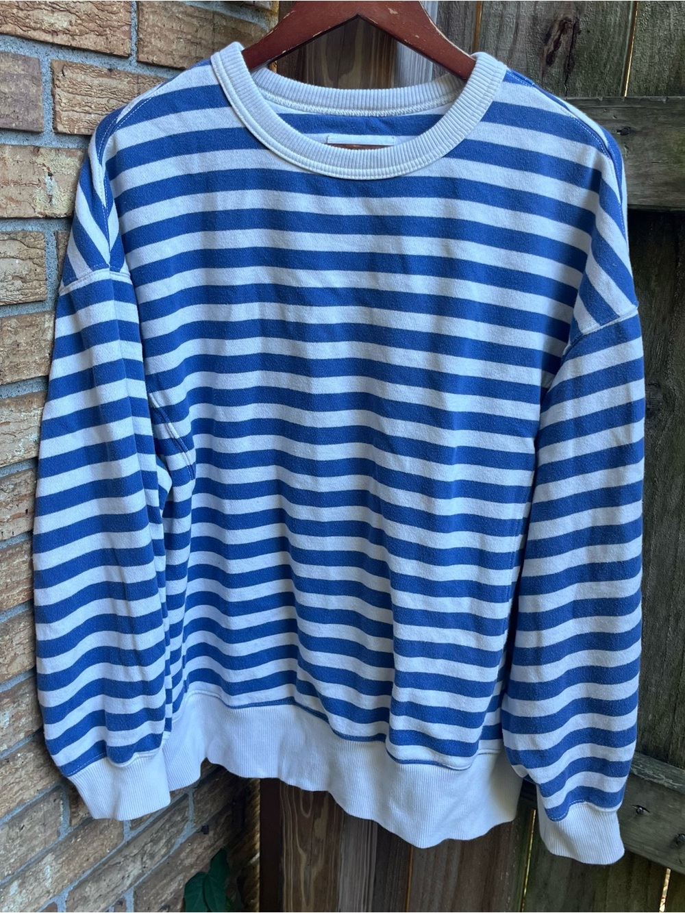 Aerie Oversized Blue & White Striped Crewneck Sweatshirt